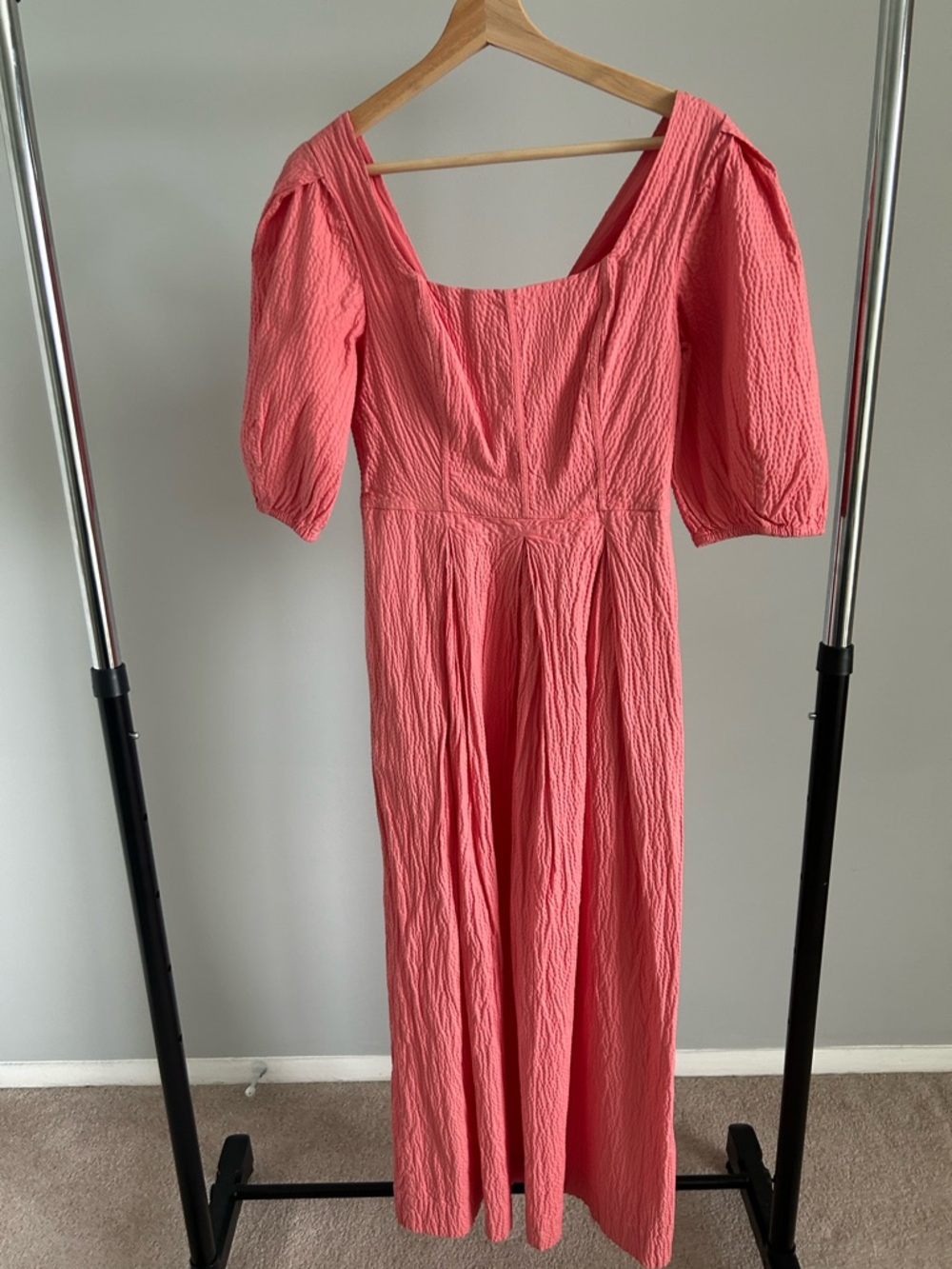 a new day Coral Pink Puff-Sleeve Maxi Dress with Square Neck